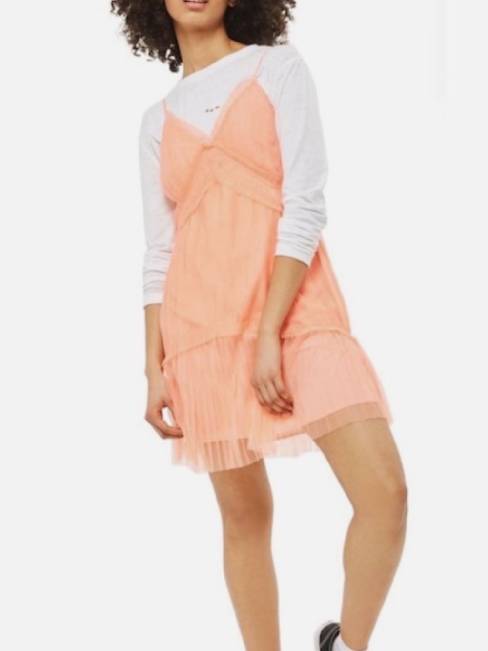 Topshop Layered Tulle Slip Dress Coral Size 6  Romantic Party Mini
